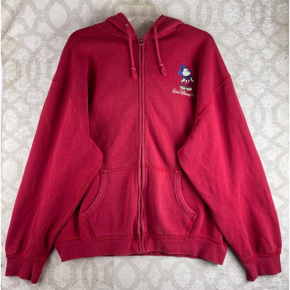 Disney Parks Mickey Mouse Walt Disney World Mens L Red Zip‎ Up Hoodie Sweatshirt